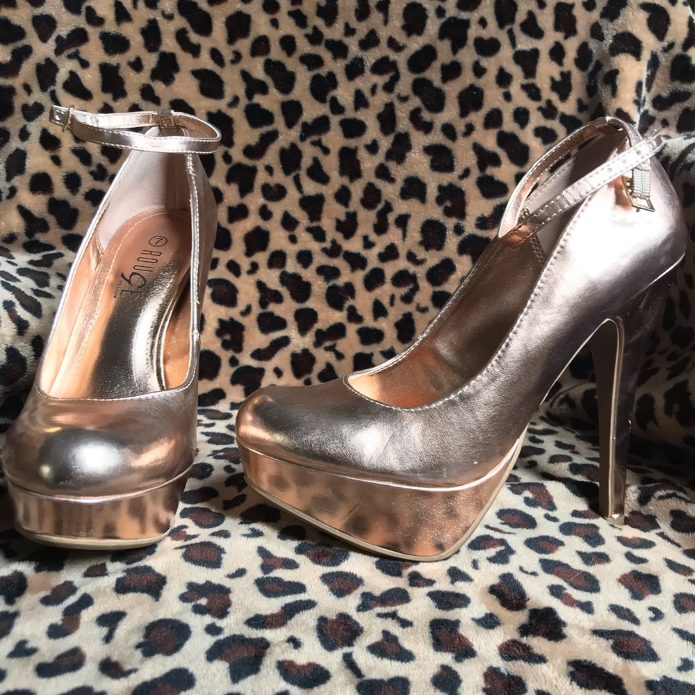 Rose gold pumps with ankle strap!